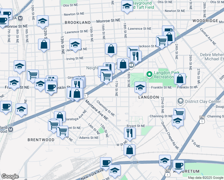 map of restaurants, bars, coffee shops, grocery stores, and more near 101 Independence Avenue Southeast in Washington