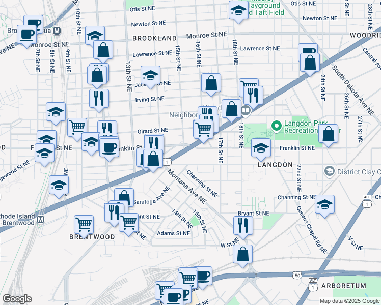 map of restaurants, bars, coffee shops, grocery stores, and more near 101 Independence Avenue Southeast in Washington