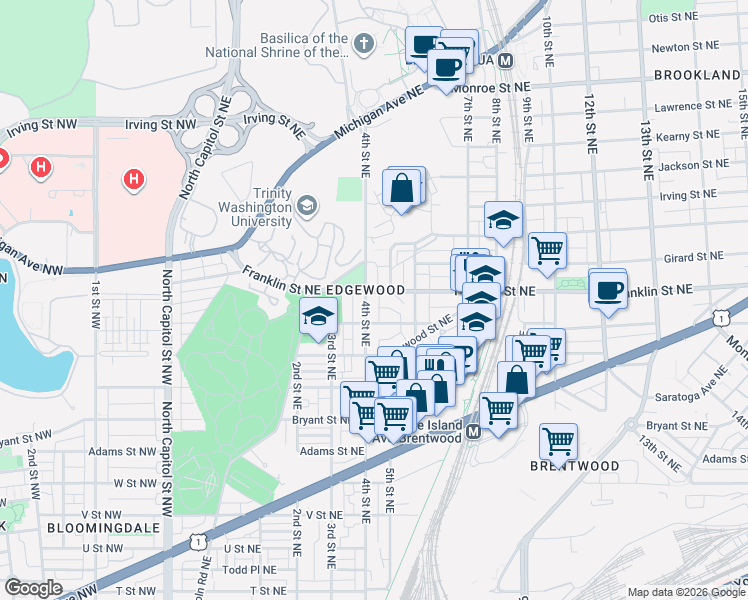map of restaurants, bars, coffee shops, grocery stores, and more near 101 Independence Avenue Southeast in Washington
