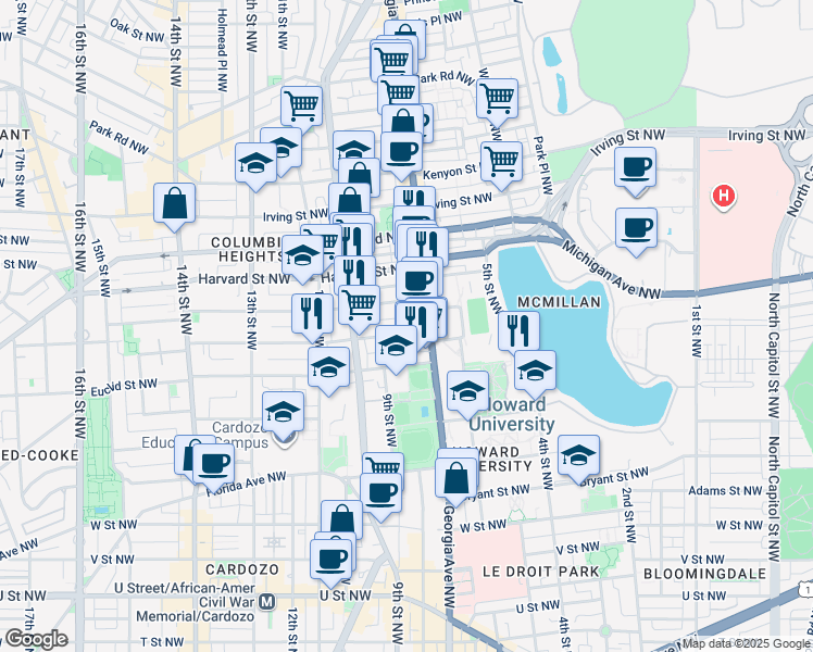 map of restaurants, bars, coffee shops, grocery stores, and more near 101 Independence Avenue Southeast in Washington