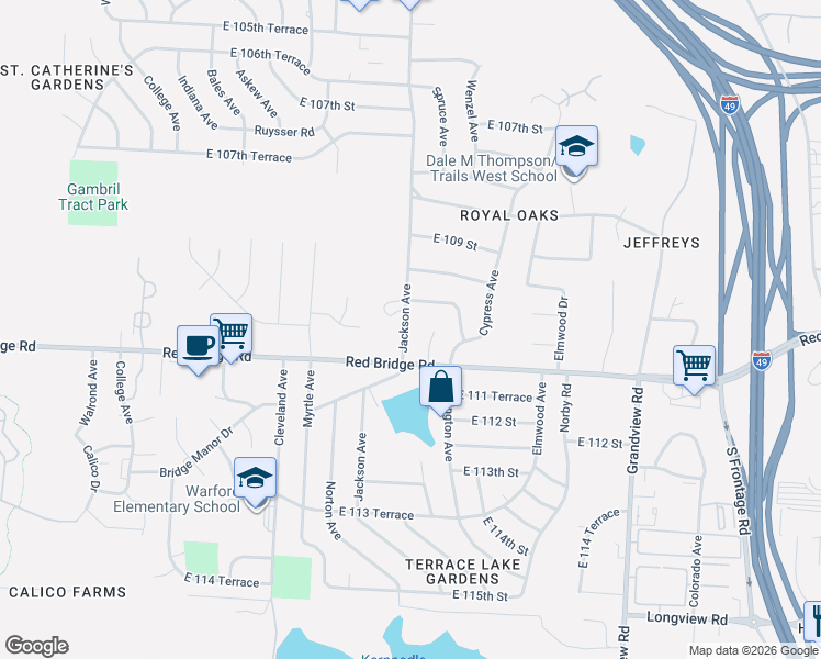 map of restaurants, bars, coffee shops, grocery stores, and more near 11018 Spruce Court in Kansas City