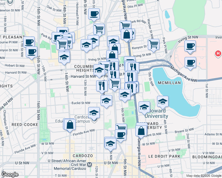map of restaurants, bars, coffee shops, grocery stores, and more near 101 Independence Avenue Southeast in Washington