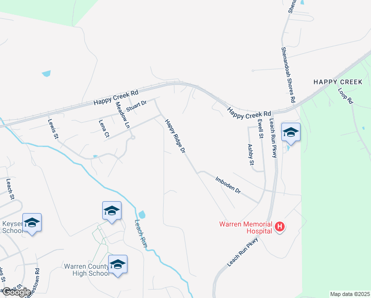 map of restaurants, bars, coffee shops, grocery stores, and more near 1130 Happy Ridge Drive in Front Royal