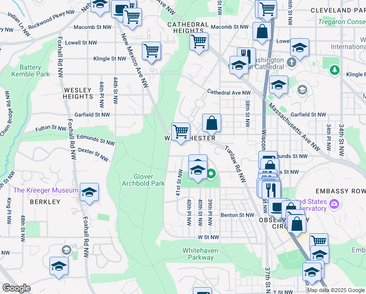 map of restaurants, bars, coffee shops, grocery stores, and more near 4000 Tunlaw Road Northwest in Washington