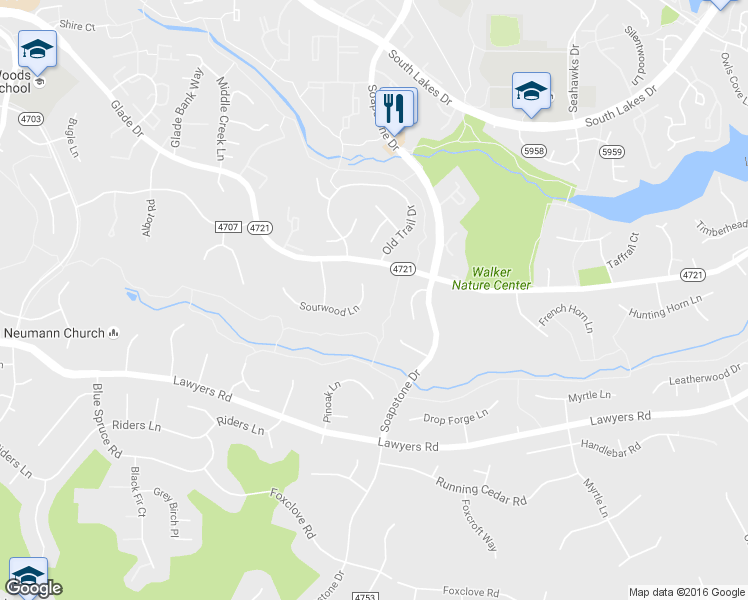 map of restaurants, bars, coffee shops, grocery stores, and more near 11607 Sourwood Lane in Reston
