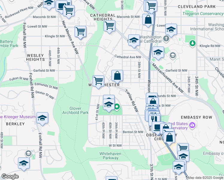 map of restaurants, bars, coffee shops, grocery stores, and more near 2725 39th Street Northwest in Washington
