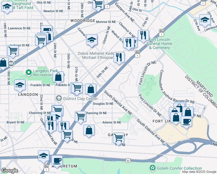 map of restaurants, bars, coffee shops, grocery stores, and more near 3106 Apple Road Northeast in Washington