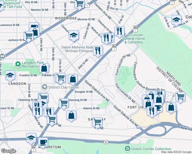 map of restaurants, bars, coffee shops, grocery stores, and more near 101 Independence Avenue Southeast in Washington