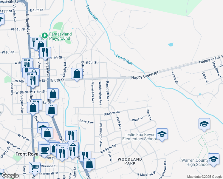 map of restaurants, bars, coffee shops, grocery stores, and more near 514 Frederick Avenue in Front Royal