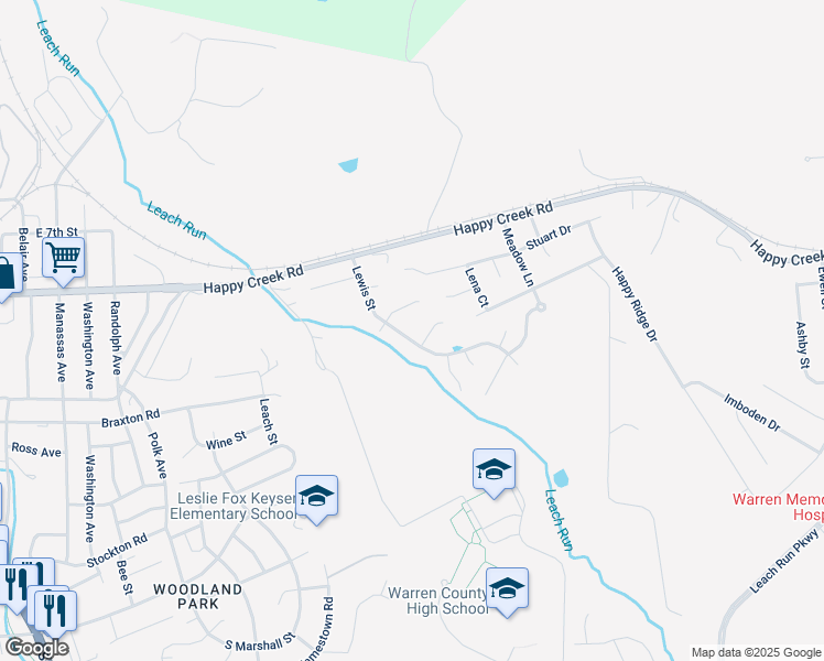 map of restaurants, bars, coffee shops, grocery stores, and more near 548 Lewis Street in Front Royal
