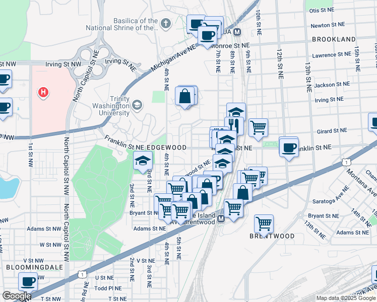 map of restaurants, bars, coffee shops, grocery stores, and more near 101 Independence Avenue Southeast in Washington