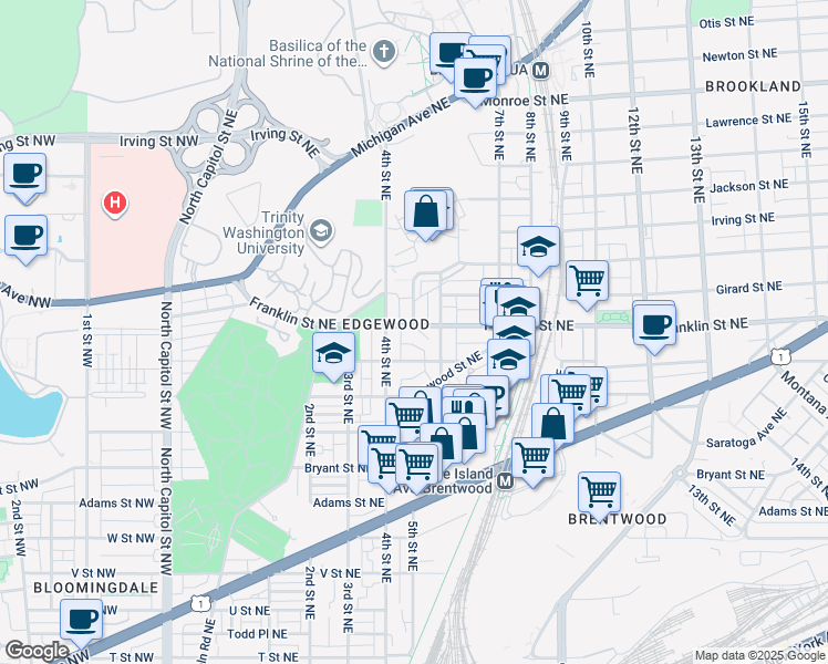 map of restaurants, bars, coffee shops, grocery stores, and more near 101 Independence Avenue Southeast in Washington