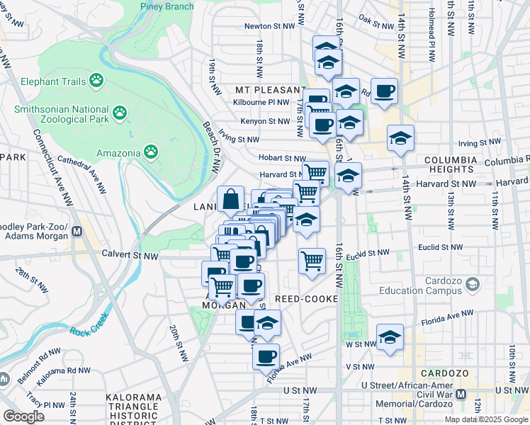map of restaurants, bars, coffee shops, grocery stores, and more near 101 Independence Avenue Southeast in Washington