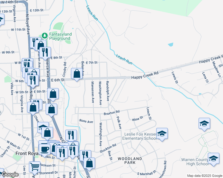 map of restaurants, bars, coffee shops, grocery stores, and more near 514 Frederick Avenue in Front Royal
