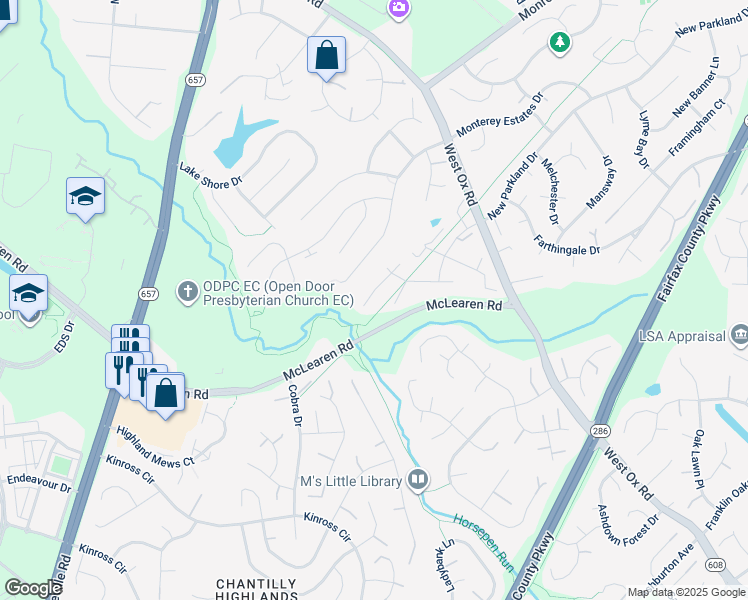 map of restaurants, bars, coffee shops, grocery stores, and more near 2859 Bradley Acres Court in Herndon