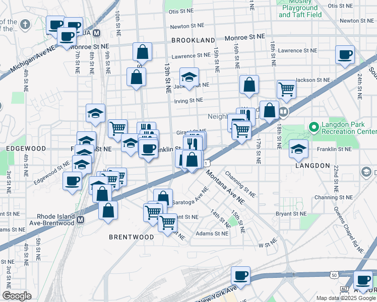 map of restaurants, bars, coffee shops, grocery stores, and more near 101 Independence Avenue Southeast in Washington