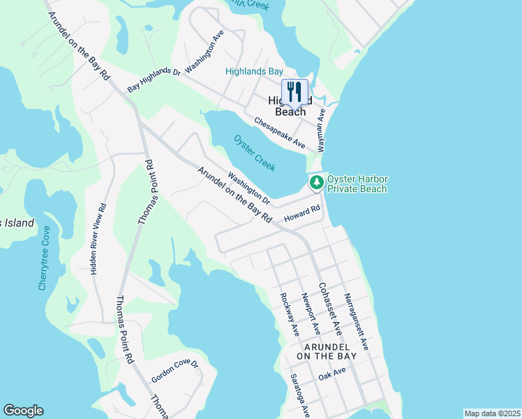 map of restaurants, bars, coffee shops, grocery stores, and more near 3365 Arundel on the Bay Road in Annapolis