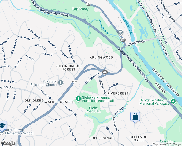 map of restaurants, bars, coffee shops, grocery stores, and more near 3823 North Randolph Court in Arlington