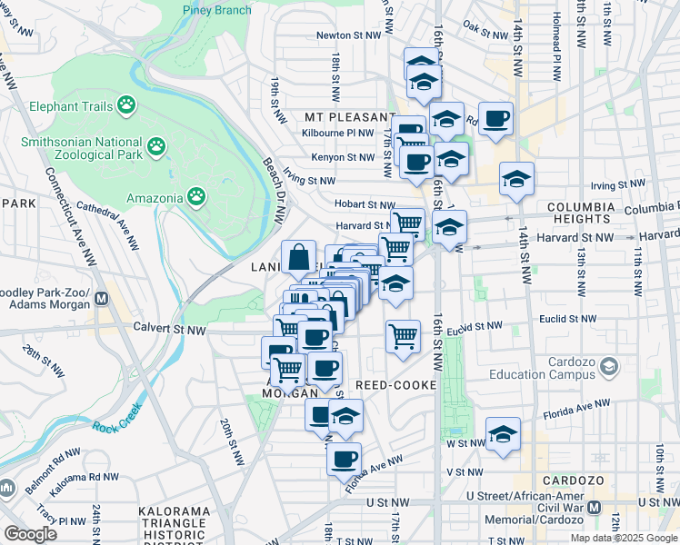 map of restaurants, bars, coffee shops, grocery stores, and more near 2803 Ontario Road Northwest in Washington