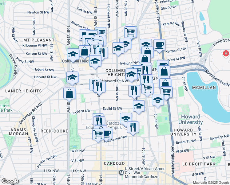 map of restaurants, bars, coffee shops, grocery stores, and more near 101 Independence Avenue Southeast in Washington