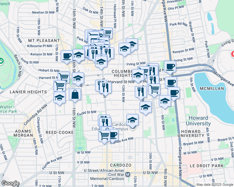 map of restaurants, bars, coffee shops, grocery stores, and more near 101 Independence Avenue Southeast in Washington