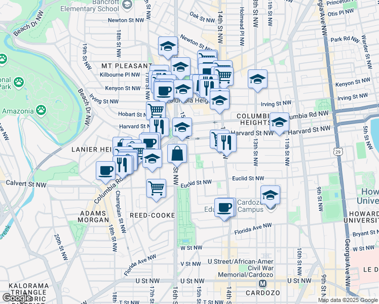map of restaurants, bars, coffee shops, grocery stores, and more near 101 Independence Avenue Southeast in Washington