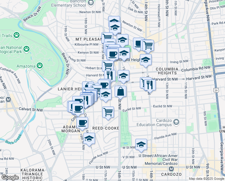 map of restaurants, bars, coffee shops, grocery stores, and more near 101 Independence Avenue Southeast in Washington