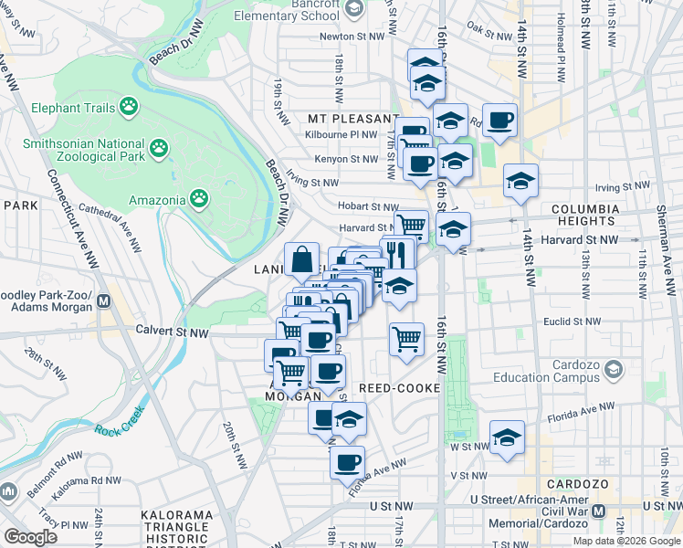 map of restaurants, bars, coffee shops, grocery stores, and more near 101 Independence Avenue Southeast in Washington