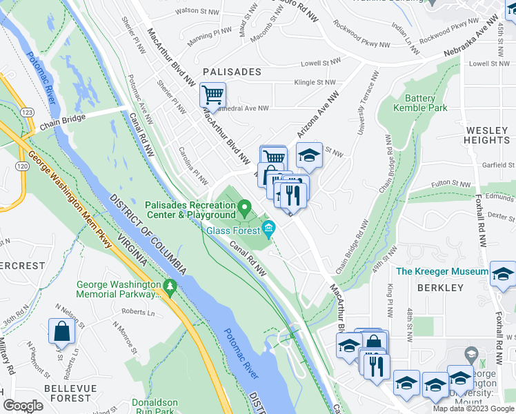 map of restaurants, bars, coffee shops, grocery stores, and more near 5140 Sherier Place Northwest in Washington