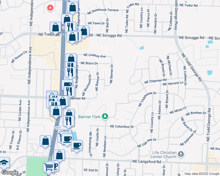 map of restaurants, bars, coffee shops, grocery stores, and more near 711 Northeast Barnes Drive in Lee's Summit
