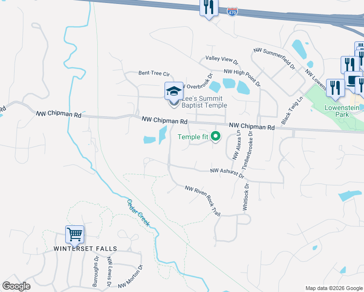 map of restaurants, bars, coffee shops, grocery stores, and more near 509 Northwest Westvale Circle in Lee's Summit