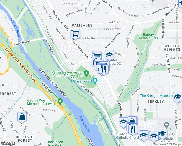 map of restaurants, bars, coffee shops, grocery stores, and more near 5140 Sherier Place Northwest in Washington