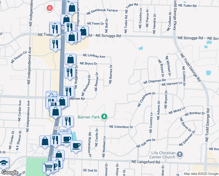 map of restaurants, bars, coffee shops, grocery stores, and more near 711 Northeast Barnes Drive in Lee's Summit