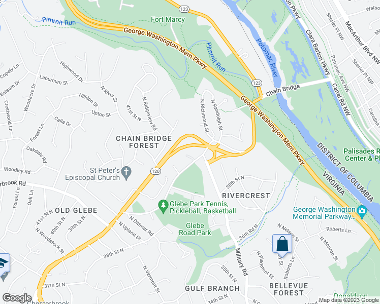 map of restaurants, bars, coffee shops, grocery stores, and more near 3823 North Randolph Court in Arlington