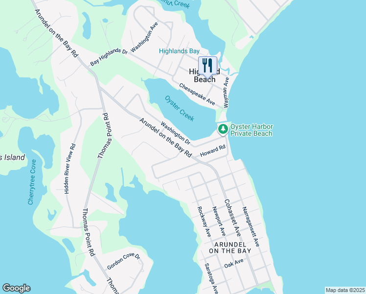 map of restaurants, bars, coffee shops, grocery stores, and more near 3365 Arundel on the Bay Road in Annapolis