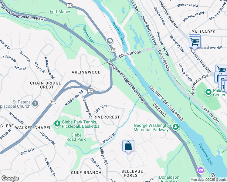map of restaurants, bars, coffee shops, grocery stores, and more near 4525 North Glebe Road in Arlington