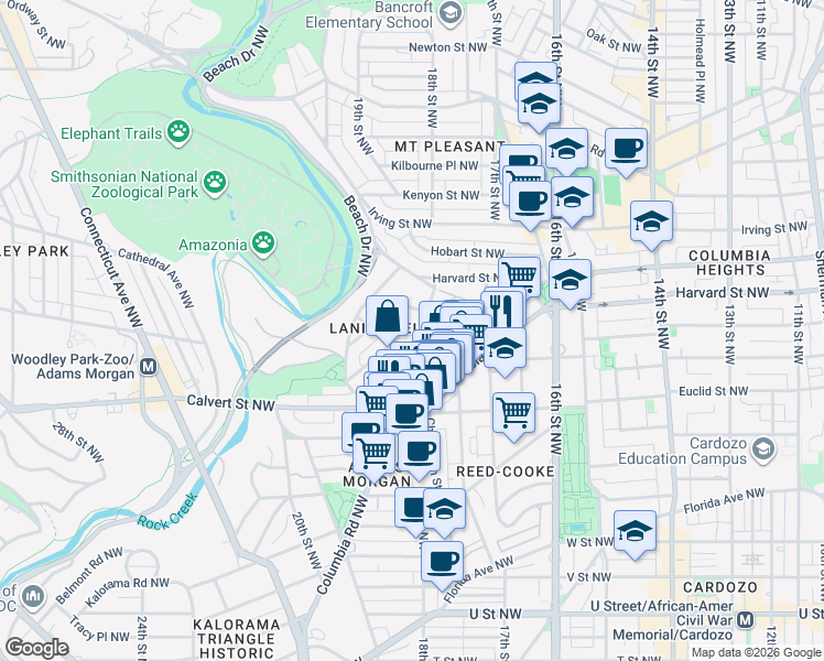 map of restaurants, bars, coffee shops, grocery stores, and more near 101 Independence Avenue Southeast in Washington
