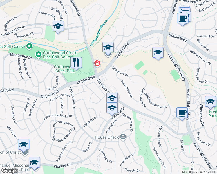 map of restaurants, bars, coffee shops, grocery stores, and more near 4206 Mesa Overlook Point in Colorado Springs