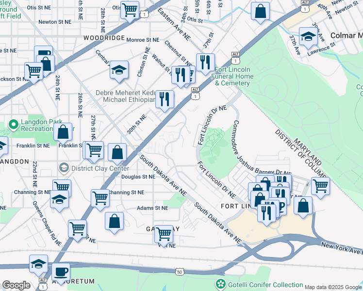map of restaurants, bars, coffee shops, grocery stores, and more near 101 Independence Avenue Southeast in Washington