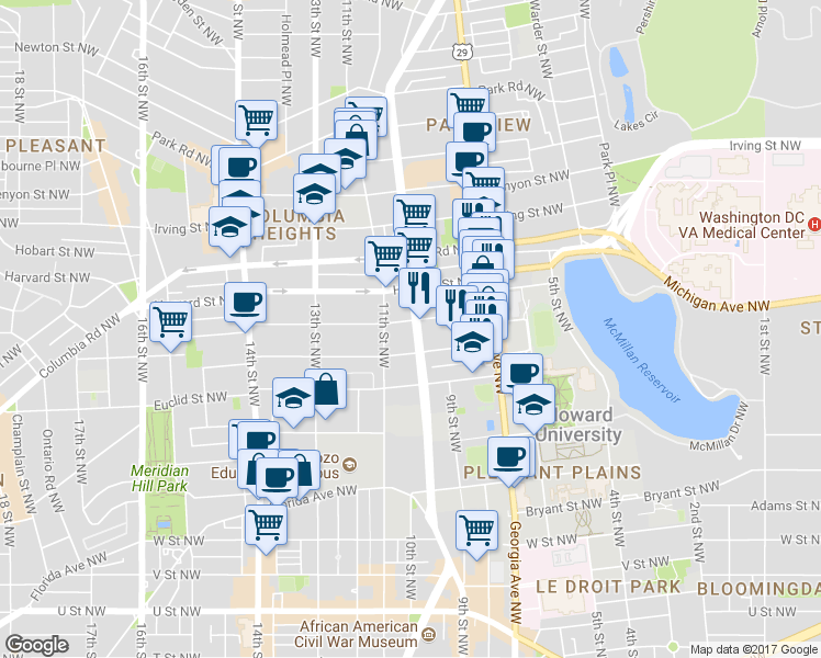 map of restaurants, bars, coffee shops, grocery stores, and more near 101 Independence Avenue Southeast in Washington