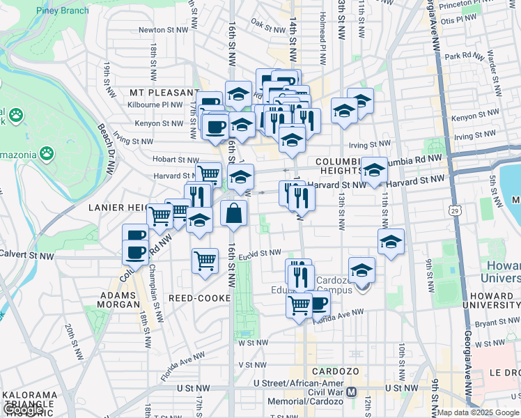 map of restaurants, bars, coffee shops, grocery stores, and more near 101 Independence Avenue Southeast in Washington