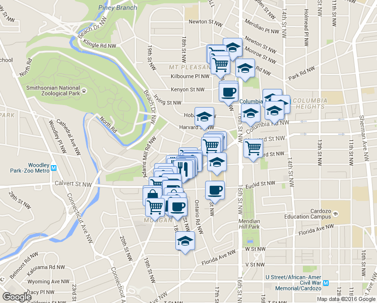 map of restaurants, bars, coffee shops, grocery stores, and more near 101 Independence Avenue Southeast in Washington