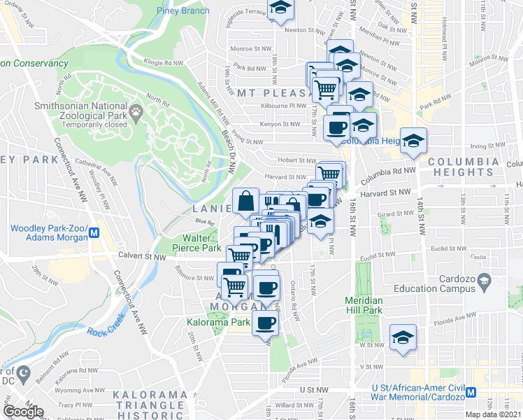 map of restaurants, bars, coffee shops, grocery stores, and more near 101 Independence Avenue Southeast in Washington