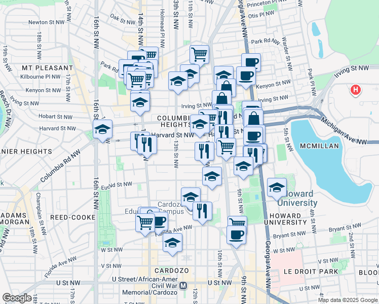 map of restaurants, bars, coffee shops, grocery stores, and more near 101 Independence Avenue Southeast in Washington
