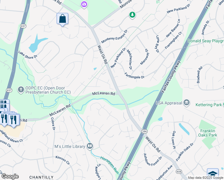map of restaurants, bars, coffee shops, grocery stores, and more near 13105 Frog Hollow Court in Herndon