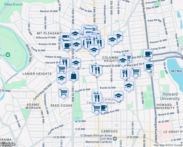 map of restaurants, bars, coffee shops, grocery stores, and more near 101 Independence Avenue Southeast in Washington