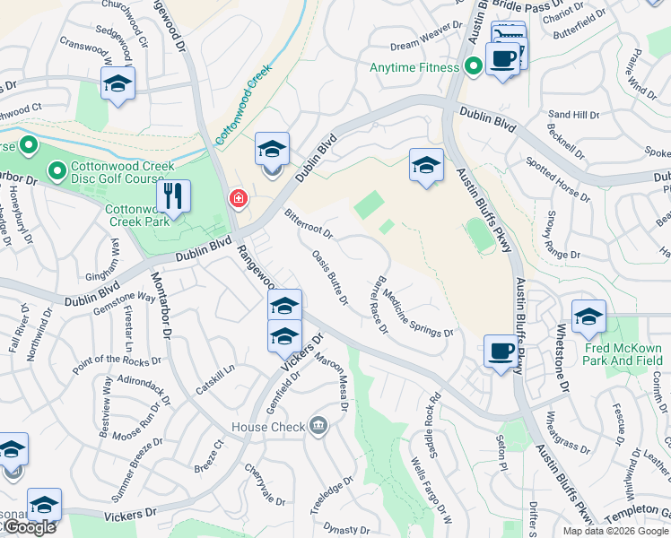 map of restaurants, bars, coffee shops, grocery stores, and more near 6666 Oasis Butte Drive in Colorado Springs