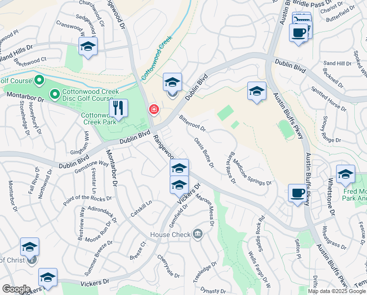 map of restaurants, bars, coffee shops, grocery stores, and more near 6519 Bluffmont Point in Colorado Springs