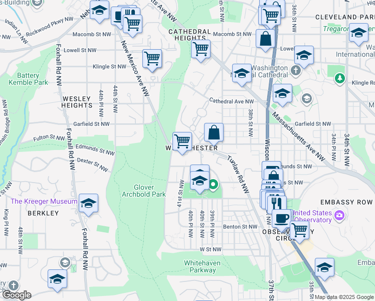 map of restaurants, bars, coffee shops, grocery stores, and more near 4000 Tunlaw Road Northwest in Washington