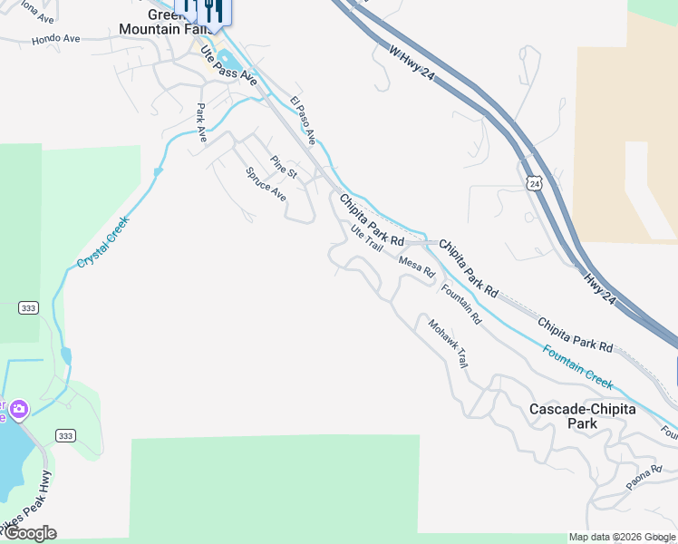 map of restaurants, bars, coffee shops, grocery stores, and more near 10196 Wildwood Road in Cascade-Chipita Park